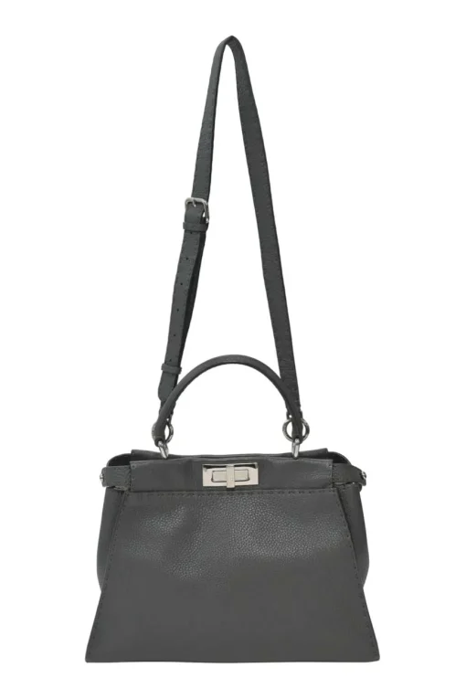 Charcoal grained leather Peekaboo Iconic satchel with detachable shoulder strap