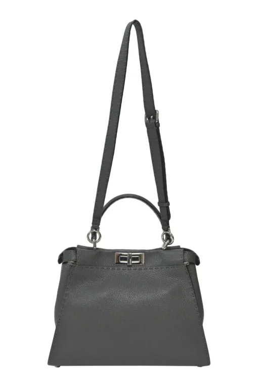 Charcoal grained leather Peekaboo Iconic satchel with detachable shoulder strap
