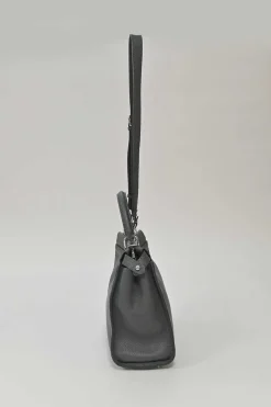 Charcoal grained leather Peekaboo Iconic satchel with detachable shoulder strap