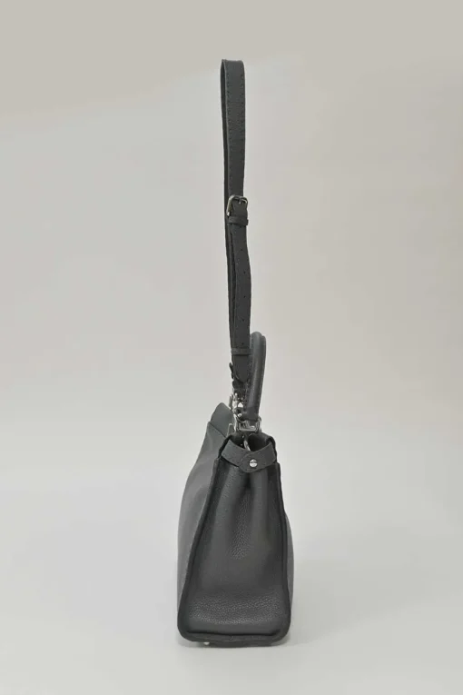 Charcoal grained leather Peekaboo Iconic satchel with detachable shoulder strap