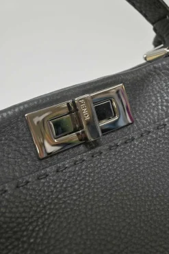 Charcoal grained leather Peekaboo Iconic satchel with detachable shoulder strap