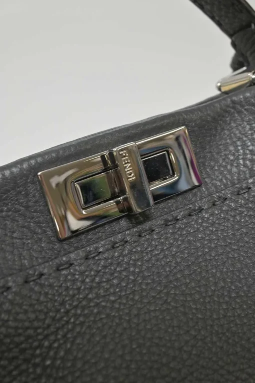 Charcoal grained leather Peekaboo Iconic satchel with detachable shoulder strap