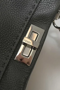 Charcoal grained leather Peekaboo Iconic satchel with detachable shoulder strap