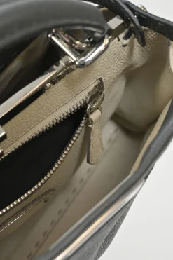 Charcoal grained leather Peekaboo Iconic satchel with detachable shoulder strap