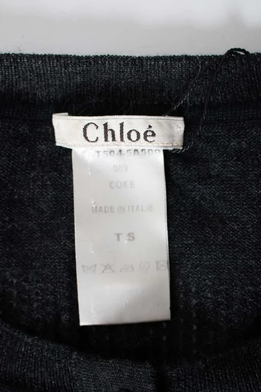 Charcoal knit lightweight long-sleeve top with perforated pattern at yoke