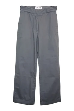 Charcoal linen-blend twill mid-rise tailored straight-leg trousers