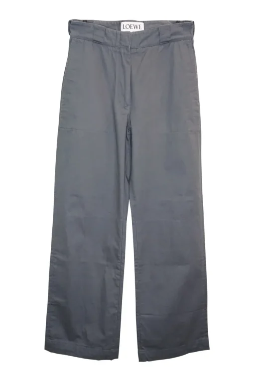 Charcoal linen-blend twill mid-rise tailored straight-leg trousers