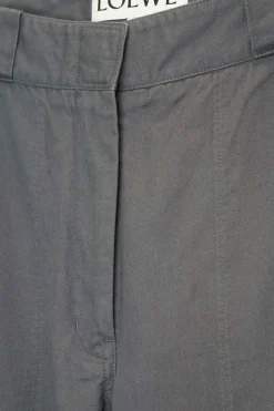 Charcoal linen-blend twill mid-rise tailored straight-leg trousers