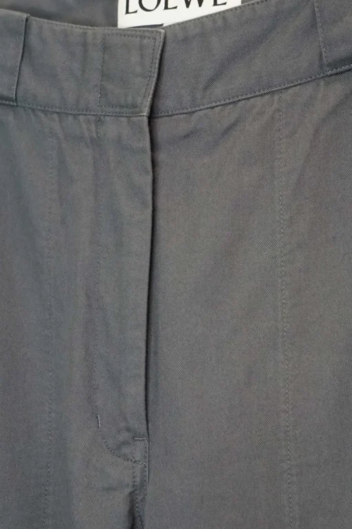 Charcoal linen-blend twill mid-rise tailored straight-leg trousers