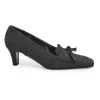 Charcoal melton-bonded leather square-toe mid-heel loafers