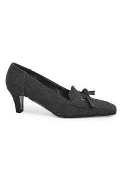 Charcoal melton-bonded leather square-toe mid-heel loafers