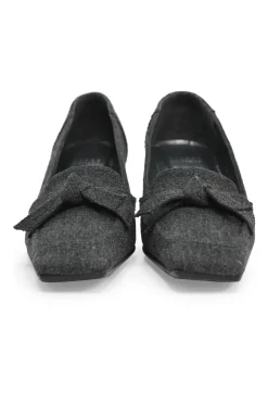 Charcoal melton-bonded leather square-toe mid-heel loafers