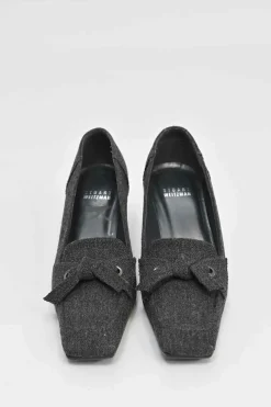Charcoal melton-bonded leather square-toe mid-heel loafers