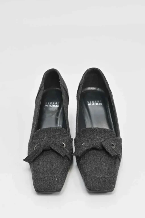 Charcoal melton-bonded leather square-toe mid-heel loafers