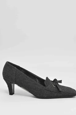 Charcoal melton-bonded leather square-toe mid-heel loafers