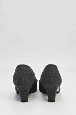 Charcoal melton-bonded leather square-toe mid-heel loafers