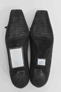 Charcoal melton-bonded leather square-toe mid-heel loafers