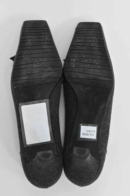 Charcoal melton-bonded leather square-toe mid-heel loafers