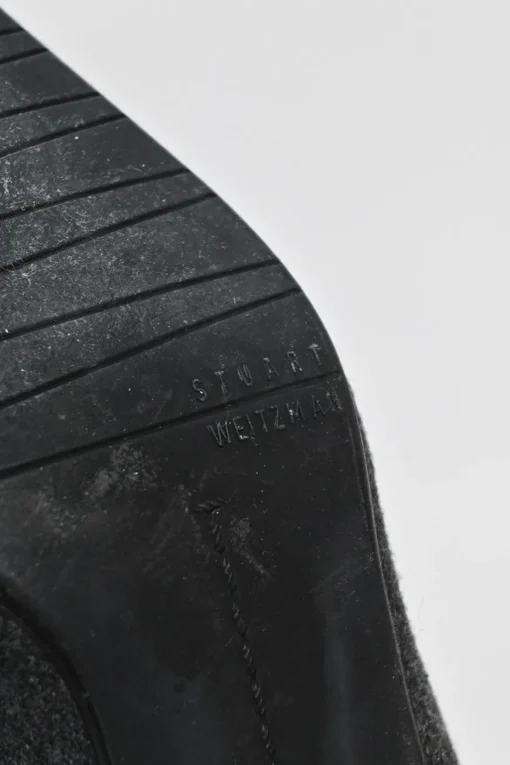 Charcoal melton-bonded leather square-toe mid-heel loafers