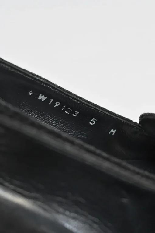 Charcoal melton-bonded leather square-toe mid-heel loafers
