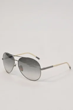 Charcoal metal and polycarbonate gradient double-bridge aviator sunglasses