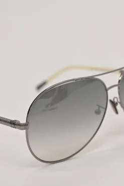 Charcoal metal and polycarbonate gradient double-bridge aviator sunglasses