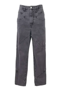 Charcoal paneled cotton denim Eloisa pull-on high-rise straight-leg jeans