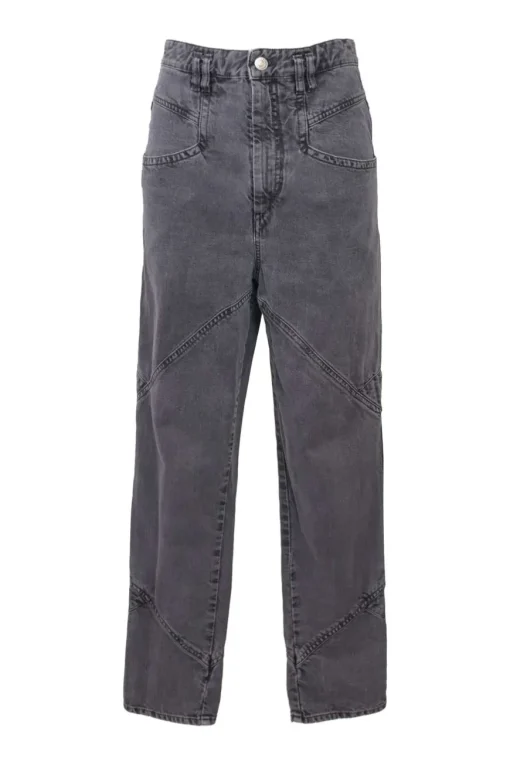 Charcoal paneled cotton denim Eloisa pull-on high-rise straight-leg jeans
