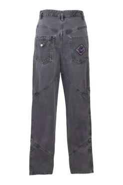 Charcoal paneled cotton denim Eloisa pull-on high-rise straight-leg jeans