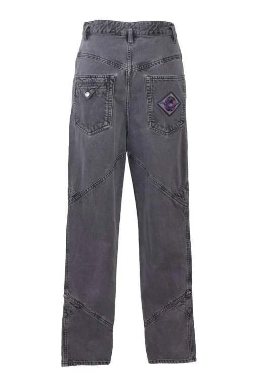 Charcoal paneled cotton denim Eloisa pull-on high-rise straight-leg jeans