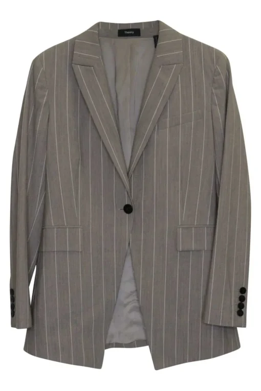 Charcoal pinstripe wool-blend Etienette single breasted notch lapel and cropped skinny trouser suit