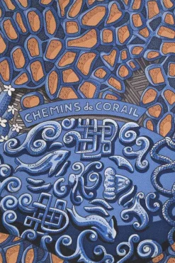 Charcoal silk 'Chemins De Corail' print scarf featuring original artwork by Annie Faivre