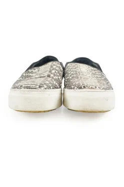 Charcoal snakeskin-embossed leather and rubber slip-on sneakers