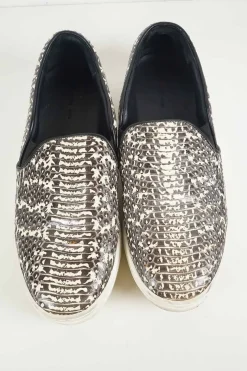 Charcoal snakeskin-embossed leather and rubber slip-on sneakers