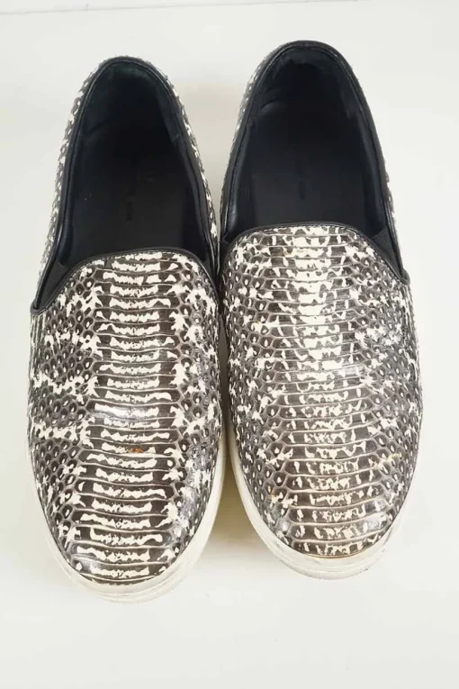 Charcoal snakeskin-embossed leather and rubber slip-on sneakers