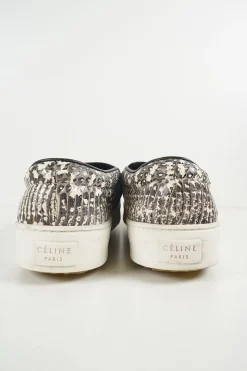 Charcoal snakeskin-embossed leather and rubber slip-on sneakers