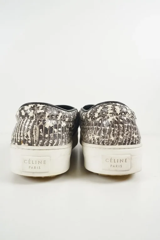Charcoal snakeskin-embossed leather and rubber slip-on sneakers