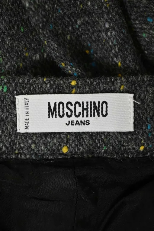 Charcoal speckled tweed notch collar tuck waist tailored jacket and floral-embroidered flared trouser suit set