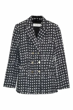 Charcoal star-print cotton-blend brushed twill double breasted 70's-style two-piece casual suit set