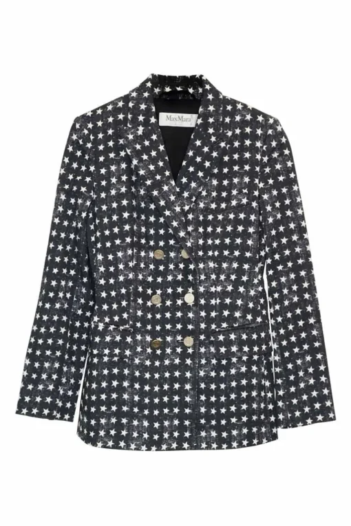 Charcoal star-print cotton-blend brushed twill double breasted 70's-style two-piece casual suit set