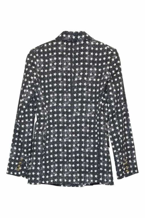 Charcoal star-print cotton-blend brushed twill double breasted 70's-style two-piece casual suit set