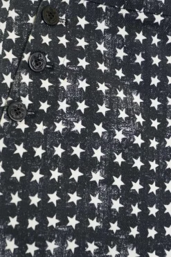 Charcoal star-print cotton-blend brushed twill double breasted 70's-style two-piece casual suit set