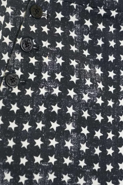 Charcoal star-print cotton-blend brushed twill double breasted 70's-style two-piece casual suit set