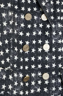 Charcoal star-print cotton-blend brushed twill double breasted 70's-style two-piece casual suit set