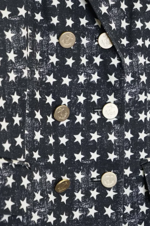 Charcoal star-print cotton-blend brushed twill double breasted 70's-style two-piece casual suit set