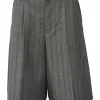 Charcoal striped wool mélange pleat-front tailored bermudas