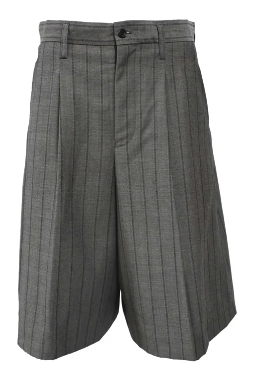Charcoal striped wool mélange pleat-front tailored bermudas