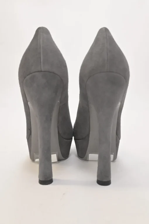 Charcoal suede and leather round-toe platform pumps