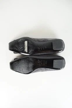 Charcoal suede Belle buckle court shoes