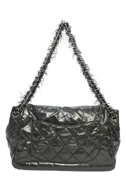 Charcoal vinyl and mohair 2010-2011 Polar accordion flap bag featuring Coco Mark broderie motif